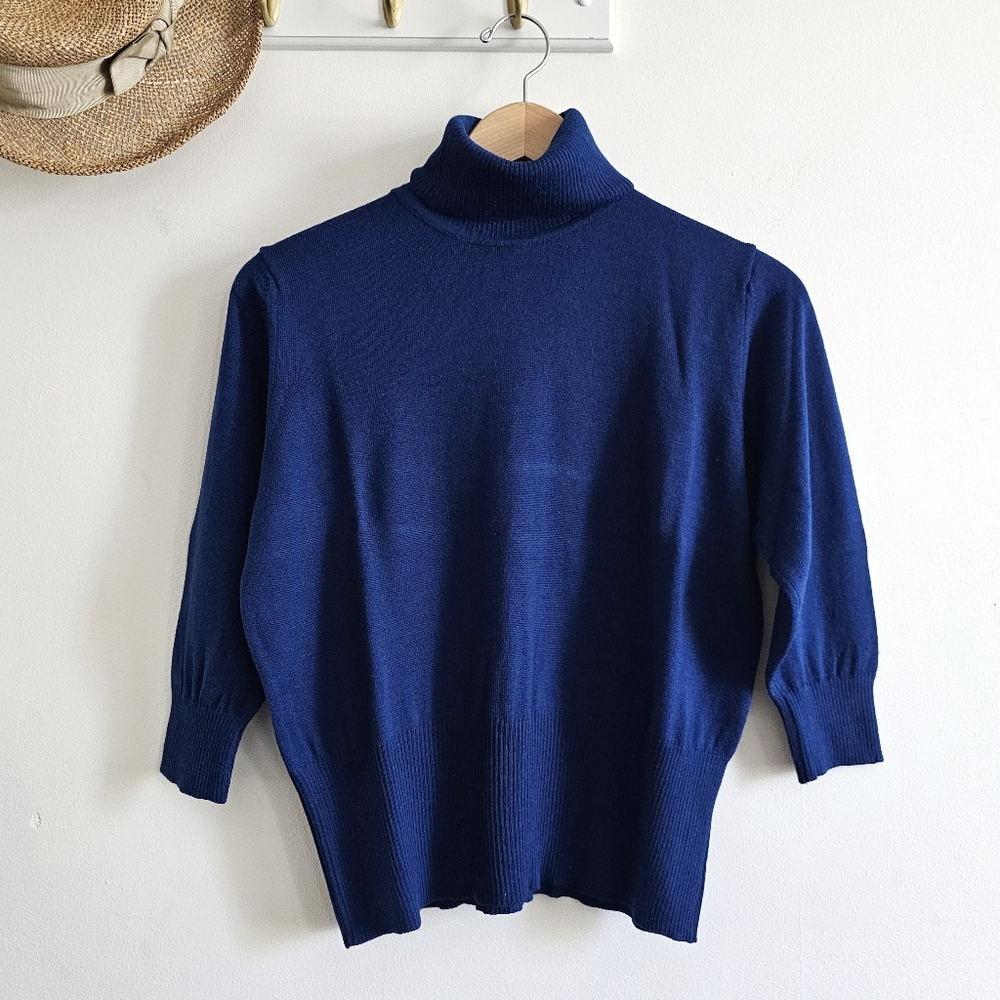 Vintage Laura Leigh Ltd Italian Knit Cobalt Blue Turtleneck Sweater Size M